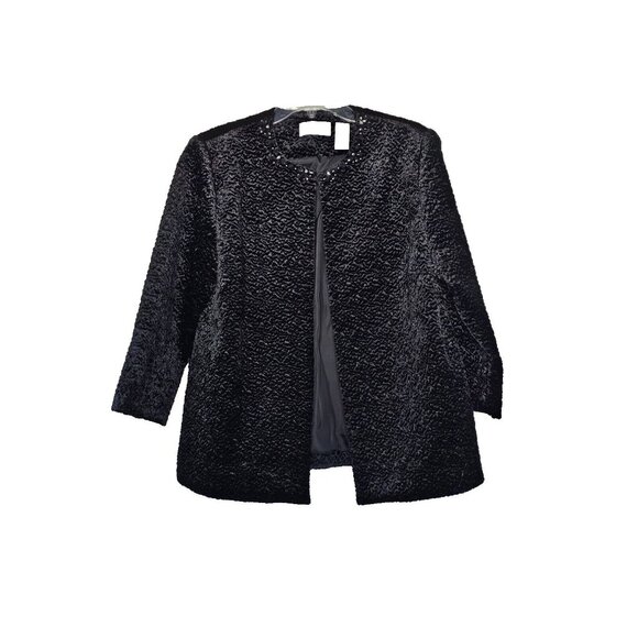 Womens Alfred Dunner Size 10 Black Jacket with Sequin Collar and Long Sleeves - Picture 1 of 6